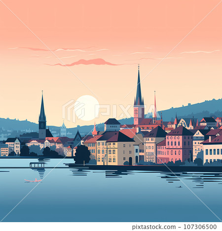 Illustration of beautiful view of the city of Zurich, Switzerland Illustration of beautiful view of the city of Zurich, Switzerland 107306500