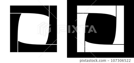 Geometric square shape as modern design element, logo or icon. A black figure on a white background and an equally white figure on the black side. 107306522