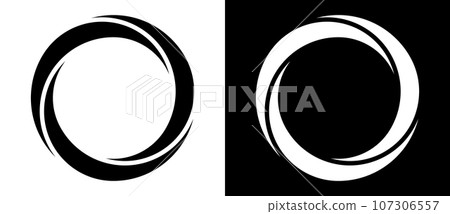 Rotating art lines in circle shape as symbol, logo or icon. A black figure on a white background and an equally white figure on the black side. 107306557