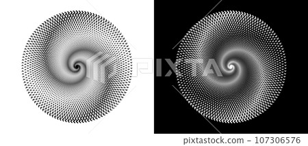 Abstract background with arrows in circle. Art design spiral as logo or icon. A black figure on a white background and an equally white figure on the black side. Abstract background with arrows in circle. Art design spiral as logo or icon. A black figure on a white background and an equally white figure on the black side. 107306576