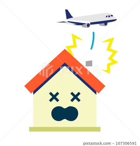 Vector illustration of a house damaged by falling objects (with facial expressions) Vector illustration of a house damaged by falling objects (with facial expressions) 107306591