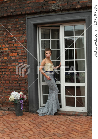 Perfect nice woman in evening gown, fashion beauty portrait Perfect nice woman in evening gown, fashion beauty portrait 107307676