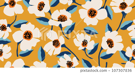 Exotic hand drawn flowers, seamless patterns with floral for fabric, textiles, clothing, wrapping paper, cover, banner, interior decor, abstract backgrounds. vector illustration. Exotic hand drawn flowers, seamless patterns with floral for fabric, textiles, clothing, wrapping paper, cover, banner, interior decor, abstract backgrounds. vector illustration. 107307836