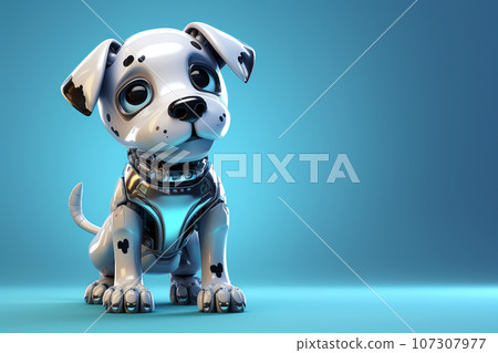 A robot toy in the form of a puppy on a light background.  107307977