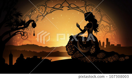 童話美麗的公主和城堡剪影AI圖像 童話美麗的公主和城堡剪影AI圖像 107308003