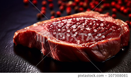 beef steak on black plate close up beef steak on black plate close up 107308081