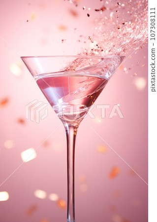 Alcohol cocktail drink in cocktail glass on pink background Alcohol cocktail drink in cocktail glass on pink background 107308111
