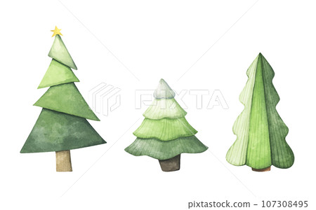 Vector illustration of Set watercolor Christmas and new year trees, Christmas pine. Vector illustration of Set watercolor Christmas and new year trees, Christmas pine. 107308495