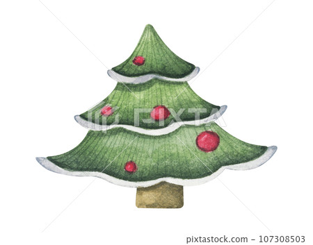 Watercolor Christmas and new year tree, Christmas pine. Watercolor Christmas and new year tree, Christmas pine. 107308503