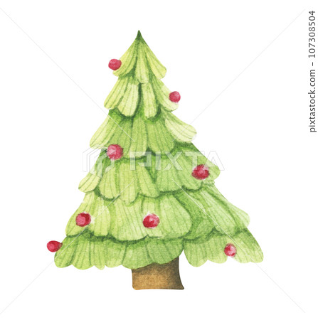 Watercolor Christmas and new year tree, Christmas pine. Watercolor Christmas and new year tree, Christmas pine. 107308504