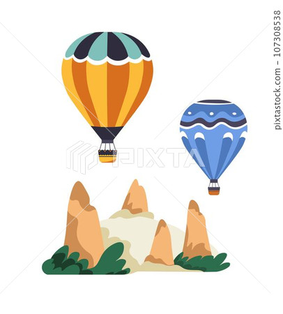 Cappadocia landscapes with hot air balloons vector 107308538