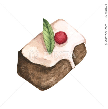 Christmas dessert. Holiday watercolor illustration. 107308621