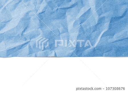 Recycled crumpled blue paper texture with edge, border isolated on white background Recycled crumpled blue paper texture with edge, border isolated on white background 107308676