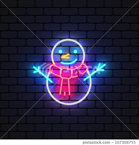Snowman neon icon for decoration design. Vector illustration Snowman neon icon for decoration design. Vector illustration 107308755