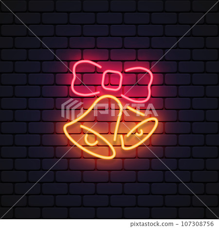 Christmas bells neon icon on light background for banner design. Vector illustration 107308756