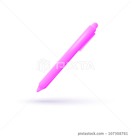 Pen 3d in cartoon style. Icon for paper design. Minimal cartoon style simple ballpoint mechanical pink pen 3D icon isolated. Vector illustration Pen 3d in cartoon style. Icon for paper design. Minimal cartoon style simple ballpoint mechanical pink pen 3D icon isolated. Vector illustration 107308781