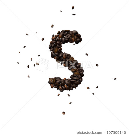 Coffee text typeface out of coffee isolated the character  S 107309140