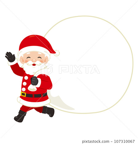 Santa Claus carrying a large gift bag on his back, copy space included 107310067