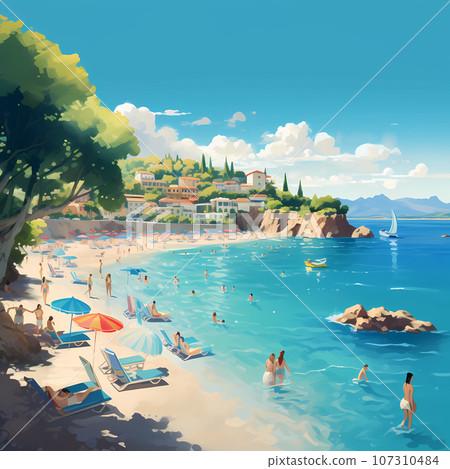 Illustration of beautiful view of Mallorca island, Spain Illustration of beautiful view of Mallorca island, Spain 107310484