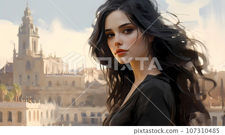 Illustration of beautiful view of the city of Sevilla, Spain 107310485