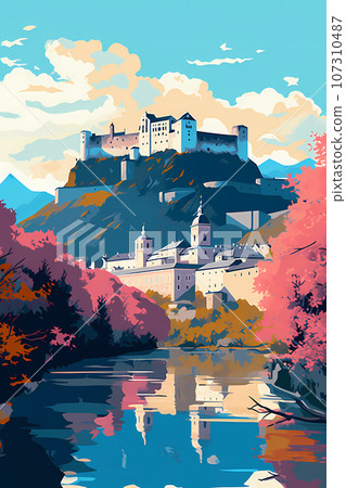 Illustration of beautiful view of Salzburg, Austria 107310487