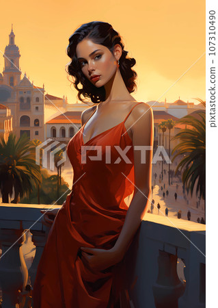 Illustration of beautiful view of the city of Sevilla, Spain 107310490