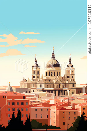 Illustration of beautiful view of the city of Madrid, Spain 107310512