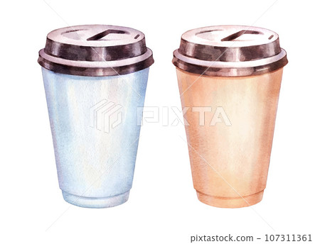 Watercolor illustration of Paper Coffee Cups Watercolor illustration of Paper Coffee Cups 107311361