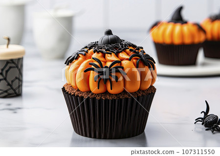 Halloween cupcake with bat topping 107311550