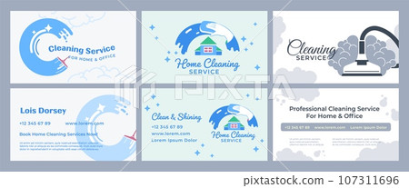 Business card design set for cleaning service ad 107311696