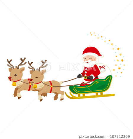 Santa Claus running on a reindeer sleigh Santa Claus running on a reindeer sleigh 107312269