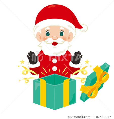 Santa Claus opening a gift box Santa Claus opening a gift box 107312276
