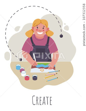 Kid with down syndrome creating art and drawing Kid with down syndrome creating art and drawing 107312358
