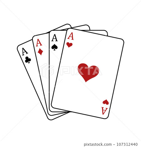 Four aces playing cards - Four Of A Kind poker hand, Ace of Hearts, Spades, Clubs and Diamonds card, vector illustration 107312440