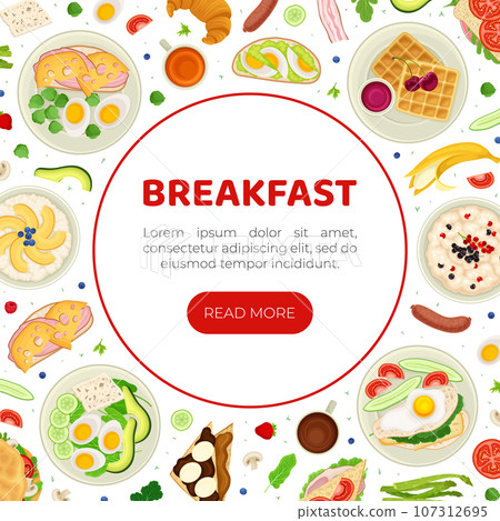 Breakfast Tasty Food Banner Design with Served Meal Vector Template Breakfast Tasty Food Banner Design with Served Meal Vector Template 107312695