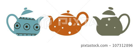 Ceramic tea pots and kettles with lid and handle 107312896