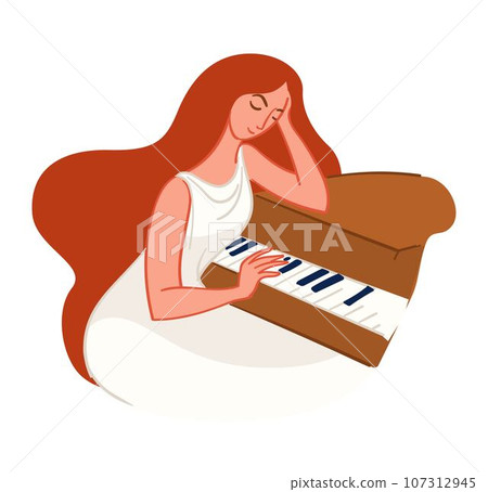Female character pianist looking for inspiration 107312945
