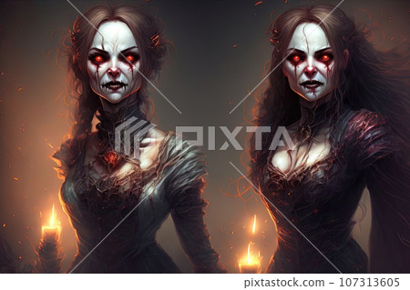 two horror vampire character in halloween night illustration two horror vampire character in halloween night illustration 107313605