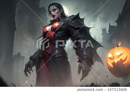 an horror vampire character in halloween night illustration an horror vampire character in halloween night illustration 107313606