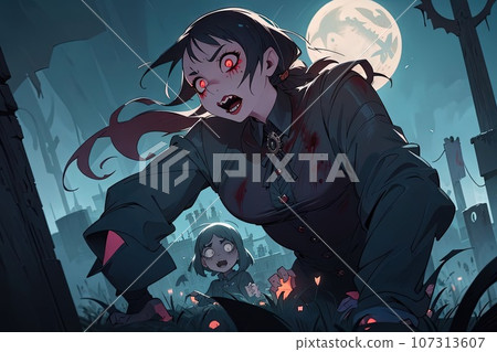 an horror vampire character in halloween night illustration 107313607
