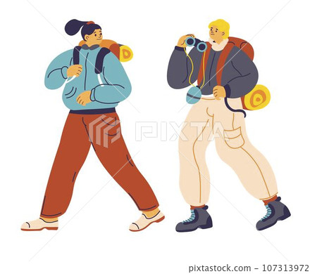 Man and woman going on camp, trekking and climbing 107313972