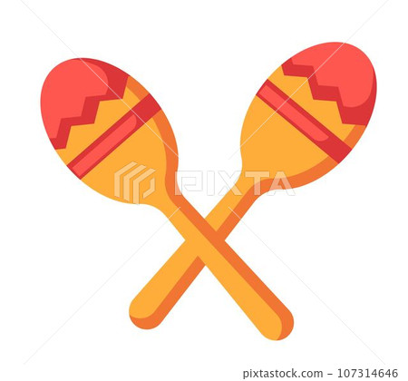 Percussion instrument, colorful maraca with beans 107314646