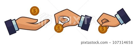 Hand giving or taking coin, dollar cash or tips 107314658