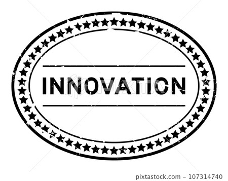 Grunge black innovation word oval rubber seal stamp on white background Grunge black innovation word oval rubber seal stamp on white background 107314740