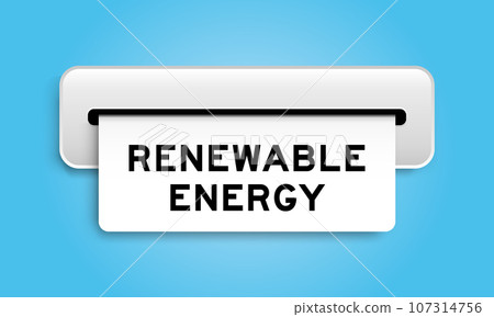 White coupon banner with word renewable energy from machine on blue color background White coupon banner with word renewable energy from machine on blue color background 107314756