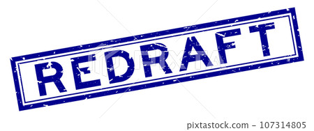 Grunge blue redraft word square rubber seal stamp on white background 107314805