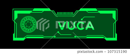 Green color of futuristic hud banner that have word vuca on user interface screen on black background 107315190