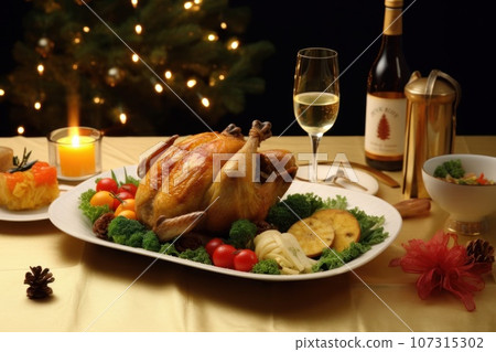 Luxurious Christmas dinner AI generated image AI image 107315302