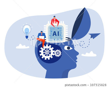 AI Artificial Intelligence or processing chip into human brain with Light bulb  development  innovation concept vector 107315828