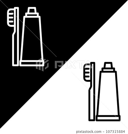 Toothbrush and Toothpaste Vector Icon, Outline style, isolated on Black and white Background. Toothbrush and Toothpaste Vector Icon, Outline style, isolated on Black and white Background. 107315884